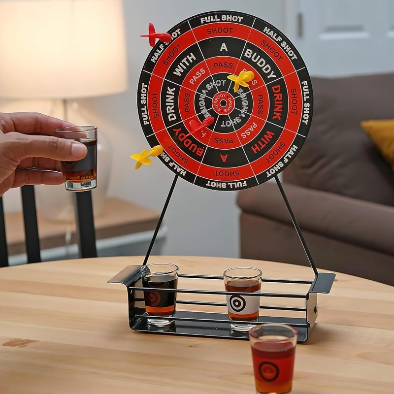 Go Hooked Dartboard Drinking Game for Bachelor Party, Friends & Family Nights | Fun Over with 4 Shot Glasses & 4 Darts | Friends Fun Bar Game Adult Party Supplies - Image 3