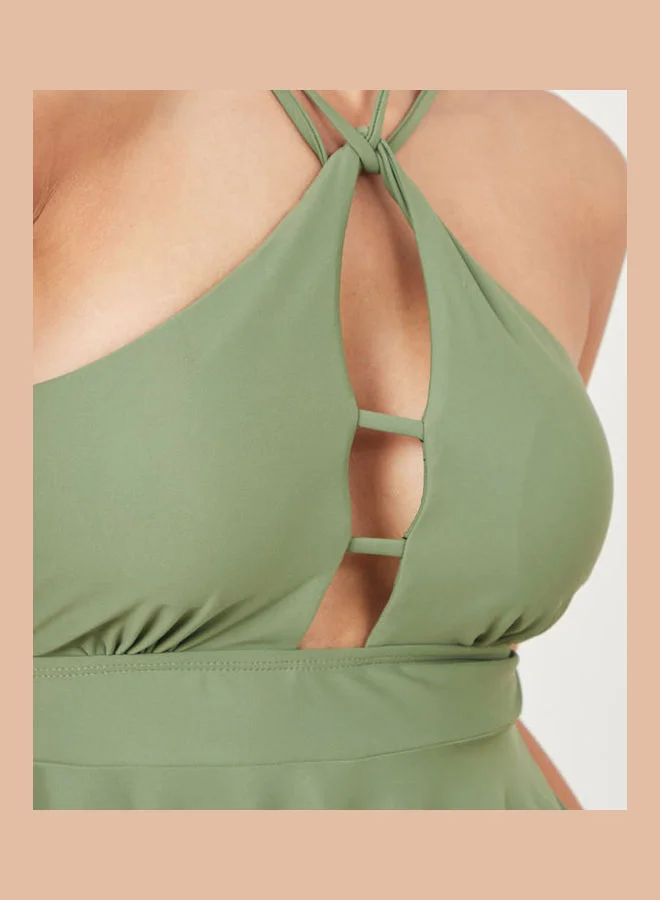 Styli Halter Neck Cut Out Detail Tankini Top