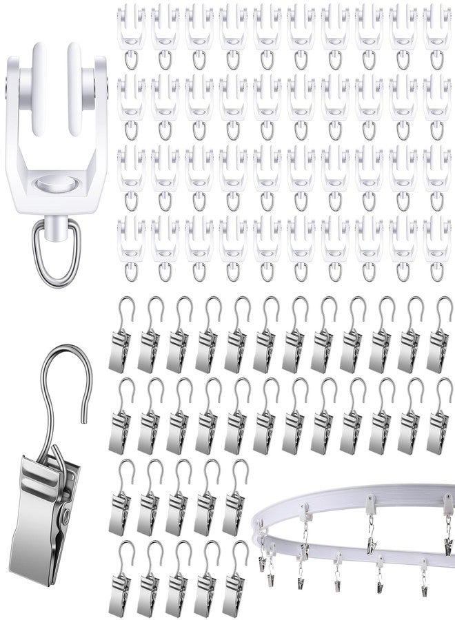 Amyhill 100 Pcs Curtain Track Roller Hooks Rail Ceiling Gliders Set Plastic Wheeled Curtain Carrier with Steel Glider Hooks for Shower Home Decoration - Image 1