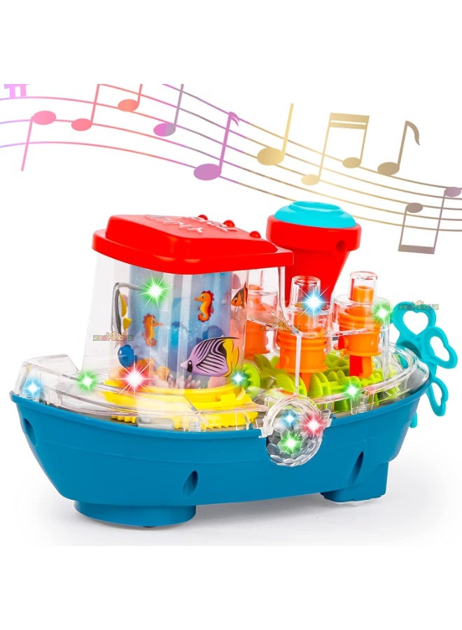 AlArabSooq Transparent Gear Land Ship | Best for Fun Loving Kids | Learning & Brain Development of Kids | 360 Moving Direction | LED Flash Lights with Music | Unisex (Girls & Boys) | 3+ Plus Age | 3AA Batteries Operated, Color May Vary | - Image 1