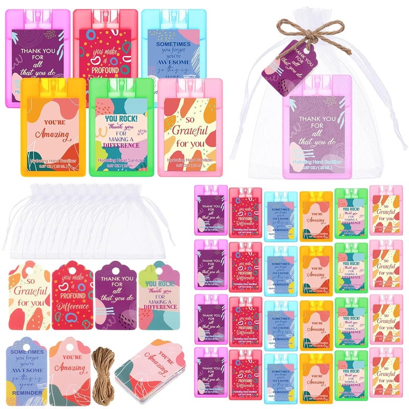 Frienda 24 Sets Hand Sanitizer Spray Bulk Thank You Hand Sanitizer Travel Size with Motivational Cards Organza Bags Pocket Spray Bottle Appreciation Gifts Set for Women Mothers Day Nurse Week - Image 1