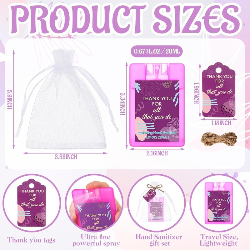 Frienda 24 Sets Hand Sanitizer Spray Bulk Thank You Hand Sanitizer Travel Size with Motivational Cards Organza Bags Pocket Spray Bottle Appreciation Gifts Set for Women Mothers Day Nurse Week - Image 2