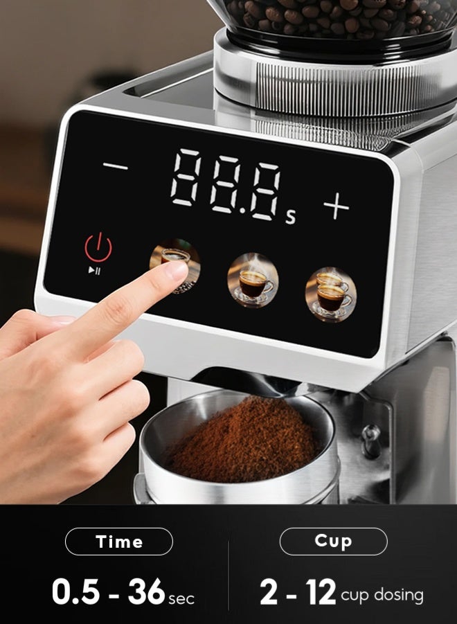 كافلف مطحنة قهوة CAFELFFE من الفولاذ المقاوم للصدأ - حامل 51 مم/58 مم، شفرات مخروطية V60، 35 إعدادًا قابلاً للتعديل، سعة 250 غرام، شاشة لمس، مضادة للكهرباء الساكنة - للإسبريسو والقهوة الباردة والقهوة المقطرة - Image 5