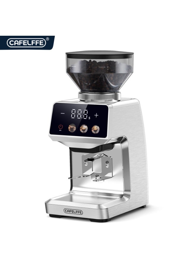 كافلف مطحنة قهوة CAFELFFE من الفولاذ المقاوم للصدأ - حامل 51 مم/58 مم، شفرات مخروطية V60، 35 إعدادًا قابلاً للتعديل، سعة 250 غرام، شاشة لمس، مضادة للكهرباء الساكنة - للإسبريسو والقهوة الباردة والقهوة المقطرة - Image 1
