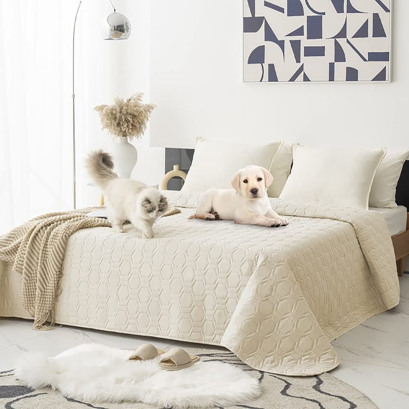 Tcksstex Waterproof and AntiSlip Dog Bed Cover and Pet Blanket Sofa Pet Bed Mat car Incontinence Mattress Protectors Furniture Couch Cover for Most Cats Dogs Pets 82x82 Ivory