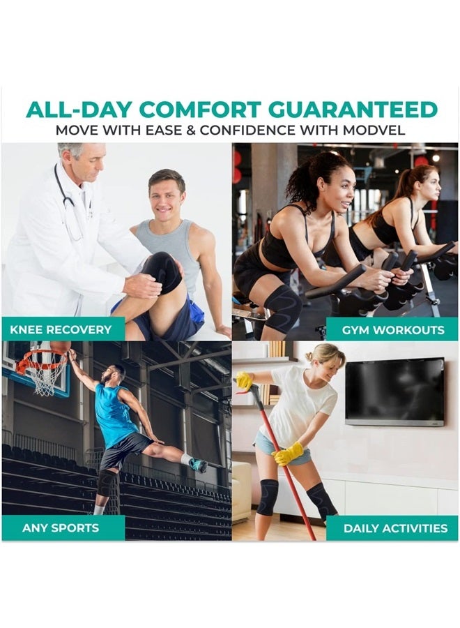 Modvel 2 Pack Knee Brace Compression Sleeve for Men & Women | Knee Support for Running | Medical Grade Knee Pads for Meniscus Tear, ACL, Arthritis, Joint Pain Relief. (M) - Image 5