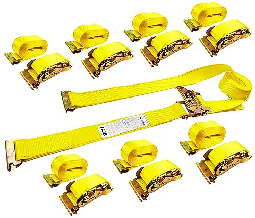 KJE 8 Pack E-Track Ratchet Straps, Heavy Duty 2" x20' Cargo Tie-Downs, 4500LBS Breaking Strength, Standard E Track Fitting Tie Down Ratcheting Strap for Cargo Vans, Trucks, Trailers - Image 1