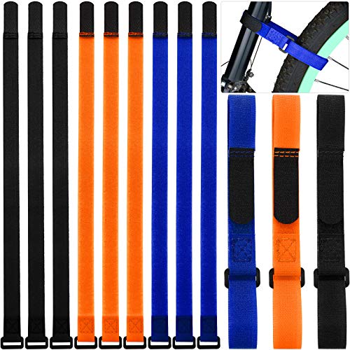 Hestya 12 Pieces Bike Rack Straps 23.6 Inches Adjustable Bike Cinch Straps Wheel Stabilizer Bicycle Accessories for Transporting Bicycles(Black, Orange, Blue) - Image 1