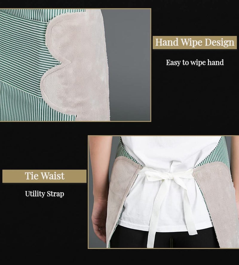 Leeonz® Strip Aprons for Women and Men with Pocket, Waterproof Aprons for Cooking Housework Chef Kitchen Apron with Wipe Hands Pocket Design for Cooking, Baking, Grilling, Painting, Clearance (Green) - Image 4