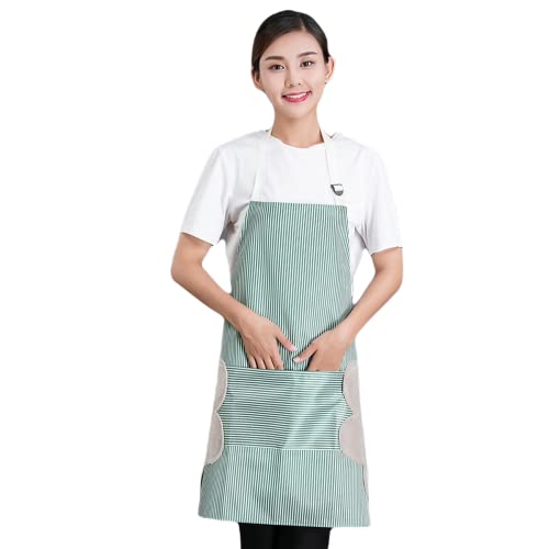 Leeonz® Strip Aprons for Women and Men with Pocket, Waterproof Aprons for Cooking Housework Chef Kitchen Apron with Wipe Hands Pocket Design for Cooking, Baking, Grilling, Painting, Clearance (Green) - Image 1