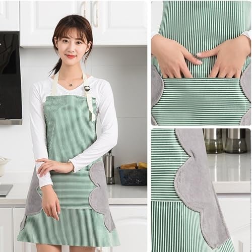 Leeonz® Strip Aprons for Women and Men with Pocket, Waterproof Aprons for Cooking Housework Chef Kitchen Apron with Wipe Hands Pocket Design for Cooking, Baking, Grilling, Painting, Clearance (Green) - Image 3