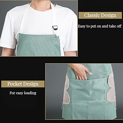 Leeonz® Strip Aprons for Women and Men with Pocket, Waterproof Aprons for Cooking Housework Chef Kitchen Apron with Wipe Hands Pocket Design for Cooking, Baking, Grilling, Painting, Clearance (Green) - Image 5