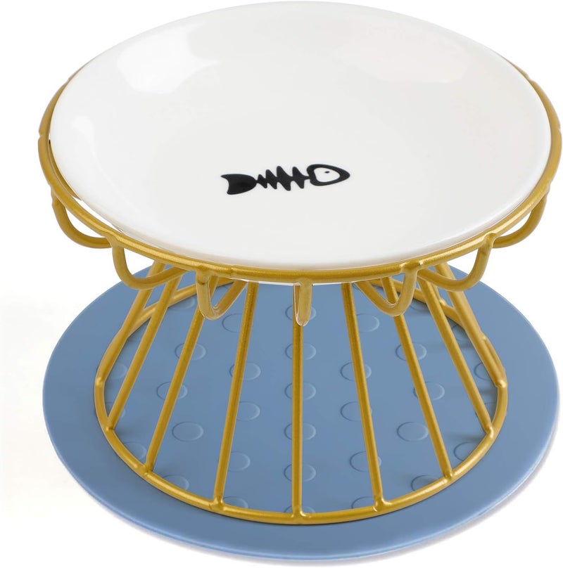 Cat Bowl-Raised Cat Food Bowl,Elevated Cat Feeder Bowl Stand, Food & Water Anti Vomiting Shallow Ceramic Cat Dish, with Non-Slip Mat Pet Bowl for All Cat1 - Image 1