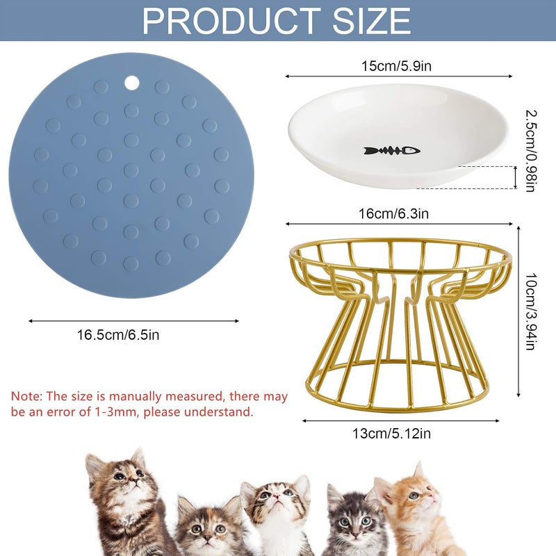 Cat Bowl-Raised Cat Food Bowl,Elevated Cat Feeder Bowl Stand, Food & Water Anti Vomiting Shallow Ceramic Cat Dish, with Non-Slip Mat Pet Bowl for All Cat1 - Image 2
