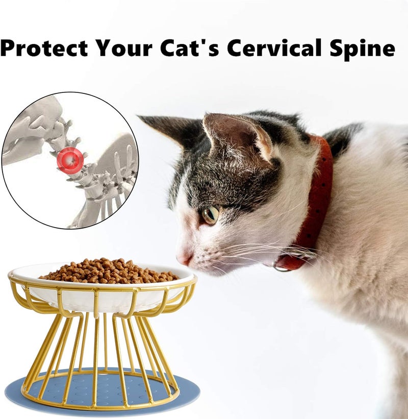 Cat Bowl-Raised Cat Food Bowl,Elevated Cat Feeder Bowl Stand, Food & Water Anti Vomiting Shallow Ceramic Cat Dish, with Non-Slip Mat Pet Bowl for All Cat1 - Image 3