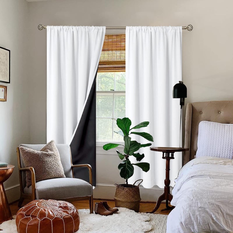BGment Thermal Insulated 100% Blackout Curtains for Bedroom with Black Liner, Double Layer Full Room Darkening Noise Reducing Rod Pocket Curtain (52 x 84 Inch, Pure White, 2 Panels) - Image 2