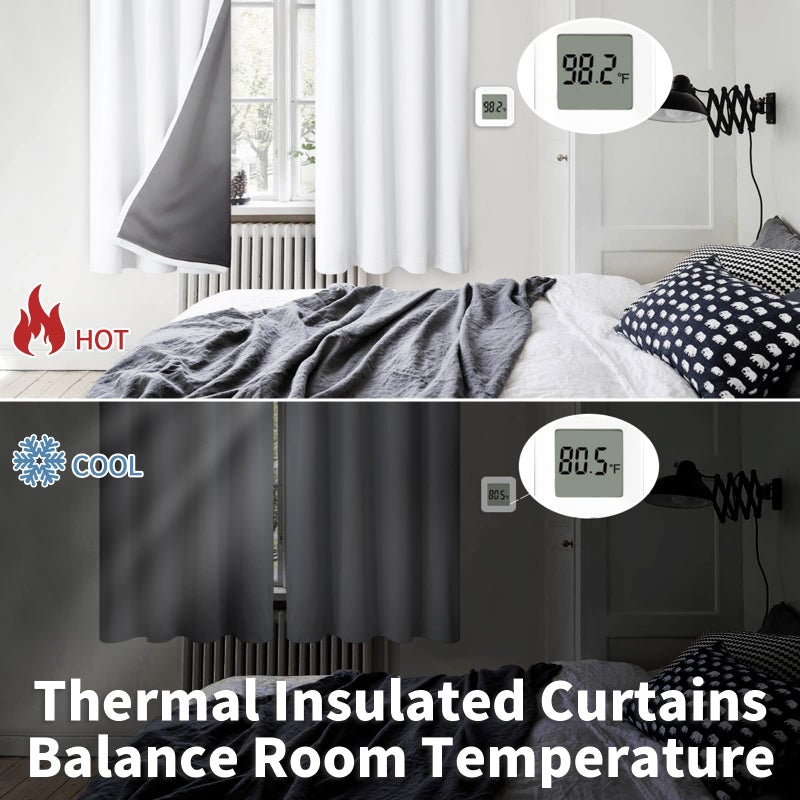 BGment Thermal Insulated 100% Blackout Curtains for Bedroom with Black Liner, Double Layer Full Room Darkening Noise Reducing Rod Pocket Curtain (52 x 84 Inch, Pure White, 2 Panels) - Image 4