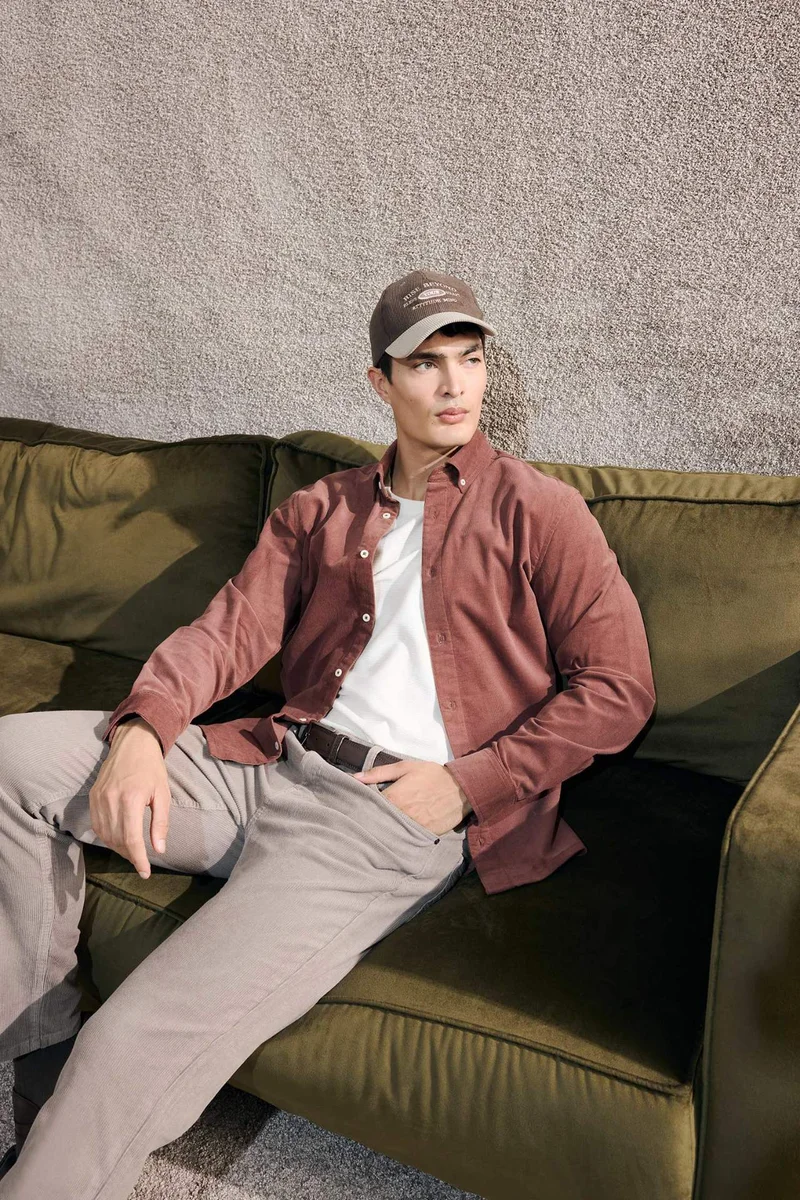 DeFacto Regular Fit Polo Shirt Velvet Long Sleeve Shirt