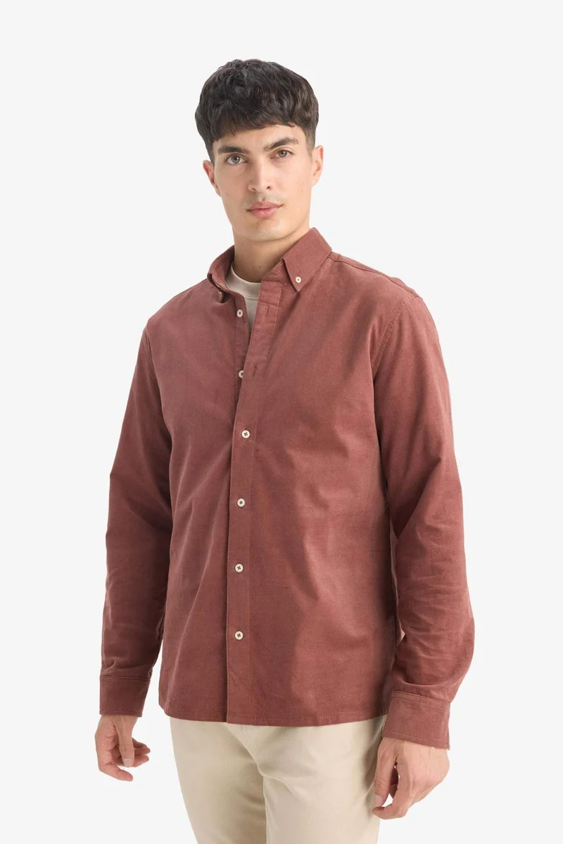 ديفاكتو Regular Fit Polo Shirt Velvet Long Sleeve Shirt