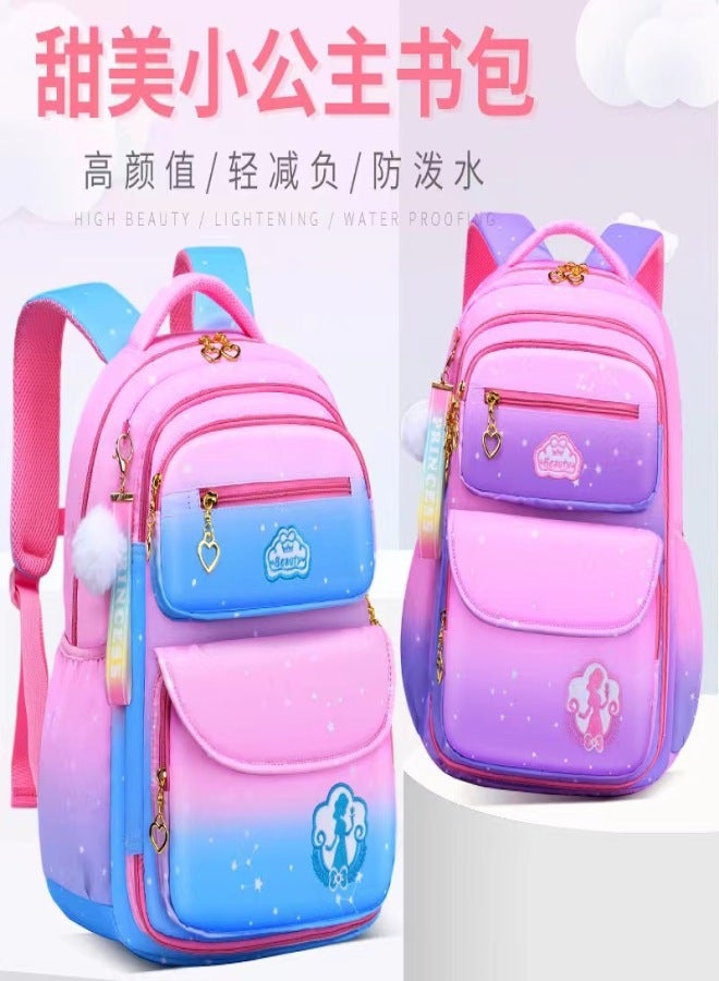 Primary school bag girl 1-24-6 grade gradient Korean version children's cute 6-12 years old large space backpack Yunduo Purple Medium - Image 3