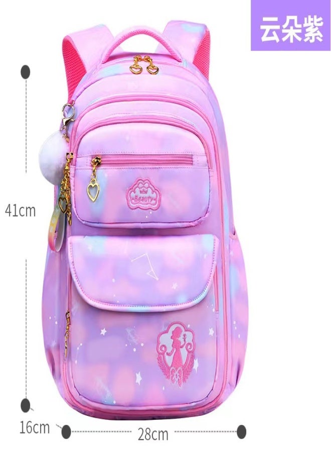 Primary school bag girl 1-24-6 grade gradient Korean version children's cute 6-12 years old large space backpack Yunduo Purple Medium - Image 1