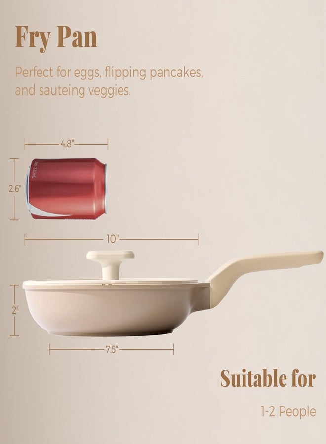 PRICUSIS Nonstick Frying Pan with Lid, Healthy Skillet, Egg Pan Nonstick Omelet Pan Chef's Pan, PFOA & PTFE Free, Induction Compatible (10 Inch W/L Natural Linen) - Image 3
