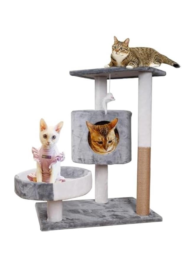 TRASSLE Cat Tree House Cat Tree Small 21.6 inch (55cm) cover soft short plush with a Plush Perch and Sisal Wrapped Pillar for Kitten play Wood Rattan Pet Supplies Easy to Assemgbly  - Image 1