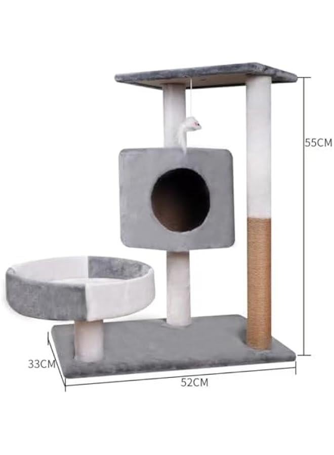 TRASSLE Cat Tree House Cat Tree Small 21.6 inch (55cm) cover soft short plush with a Plush Perch and Sisal Wrapped Pillar for Kitten play Wood Rattan Pet Supplies Easy to Assemgbly  - Image 2