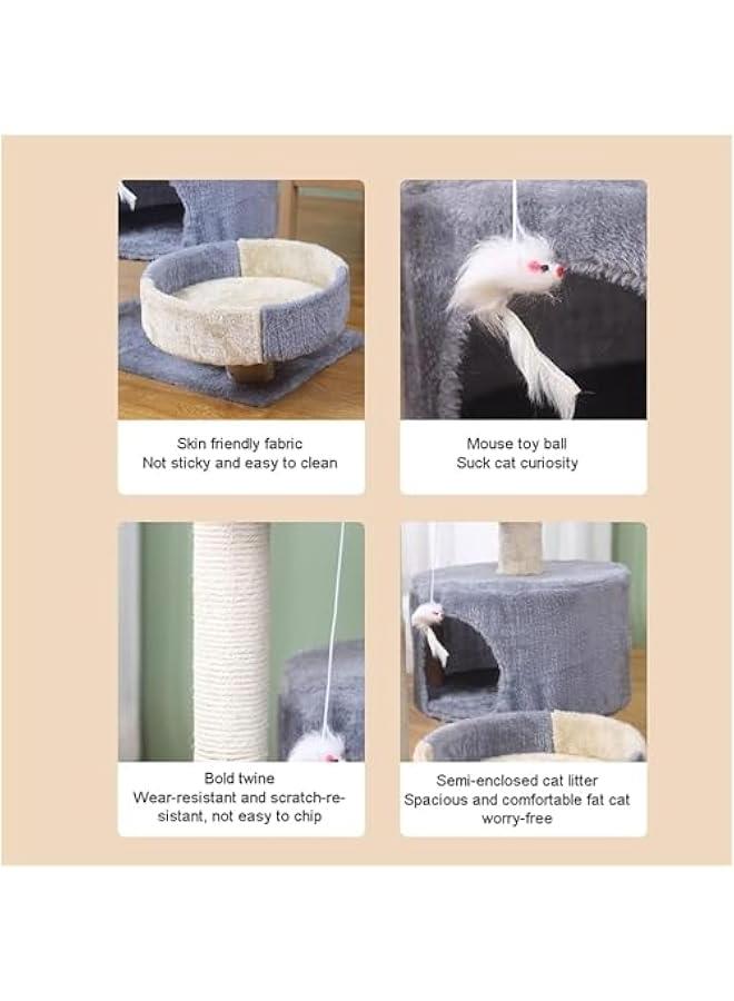TRASSLE Cat Tree House Cat Tree Small 21.6 inch (55cm) cover soft short plush with a Plush Perch and Sisal Wrapped Pillar for Kitten play Wood Rattan Pet Supplies Easy to Assemgbly  - Image 3