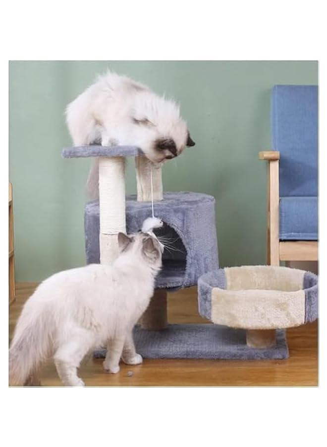 TRASSLE Cat Tree House Cat Tree Small 21.6 inch (55cm) cover soft short plush with a Plush Perch and Sisal Wrapped Pillar for Kitten play Wood Rattan Pet Supplies Easy to Assemgbly  - Image 5