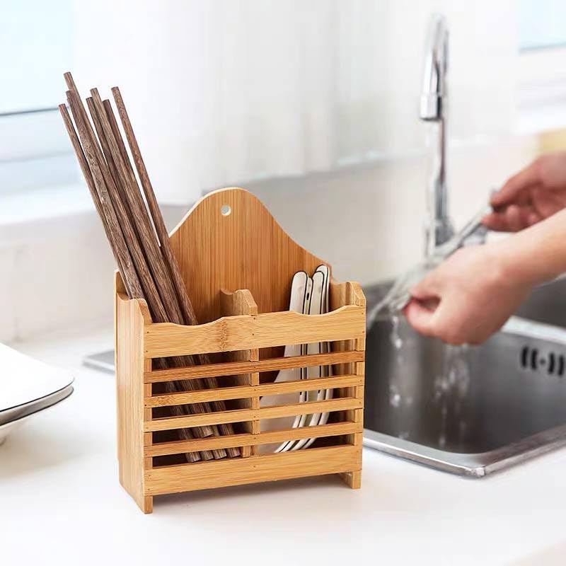 Generic Wooden Utensil Holder Organiser for Kitchen, Bamboo Chopstick Spoon Strainer Caddy, .sa - Image 1
