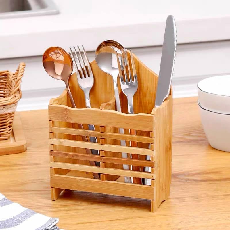 Generic Wooden Utensil Holder Organiser for Kitchen, Bamboo Chopstick Spoon Strainer Caddy, .sa - Image 2