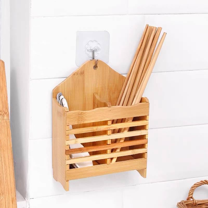Generic Wooden Utensil Holder Organiser for Kitchen, Bamboo Chopstick Spoon Strainer Caddy, .sa - Image 3