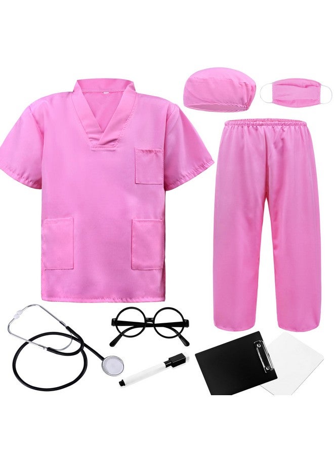 ZZIHAN Kids Doctor Costume Pink Scrubs Set - Nurse & Veterinarian Dress Up with Accessories - Stethoscope, Nursing Clipboards & More - Toddler Girls 3-4T Birthday Party & Halloween Costum - Image 1