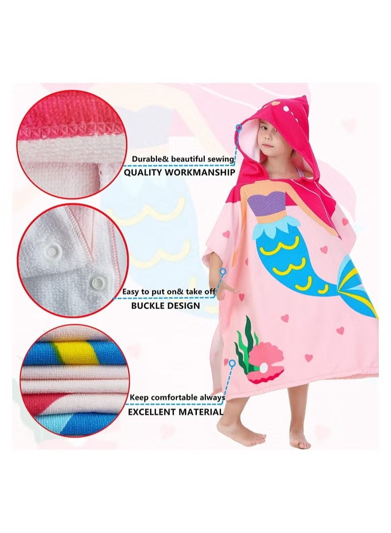 Kids Bath Towel for 1-6 Years Toddler, Hooded Towel, Microfiber Super Soft, Robe Poncho Bathrobe, Girls Swimming Beach Holiday Water Playing, Pool Swim Coverups 1Pcs - Image 2