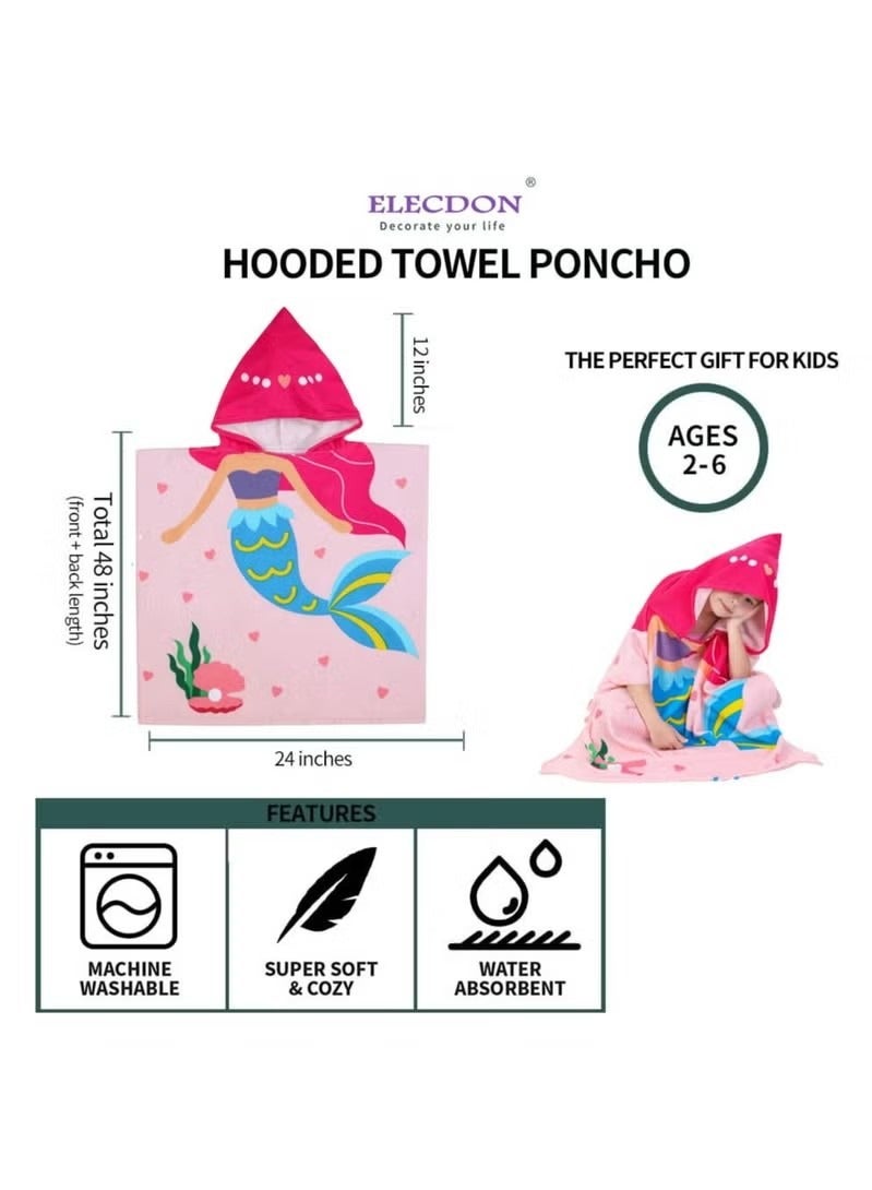 Kids Bath Towel for 1-6 Years Toddler, Hooded Towel, Microfiber Super Soft, Robe Poncho Bathrobe, Girls Swimming Beach Holiday Water Playing, Pool Swim Coverups 1Pcs - Image 3