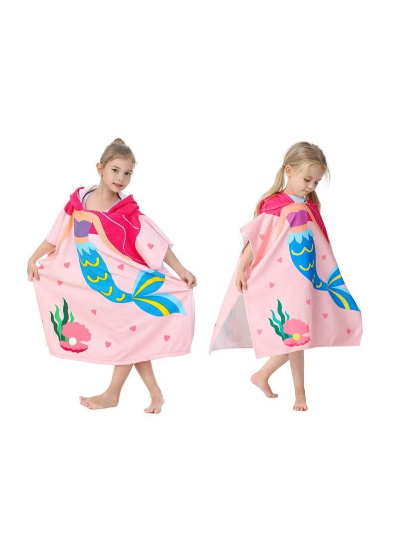 Kids Bath Towel for 1-6 Years Toddler, Hooded Towel, Microfiber Super Soft, Robe Poncho Bathrobe, Girls Swimming Beach Holiday Water Playing, Pool Swim Coverups 1Pcs - Image 1