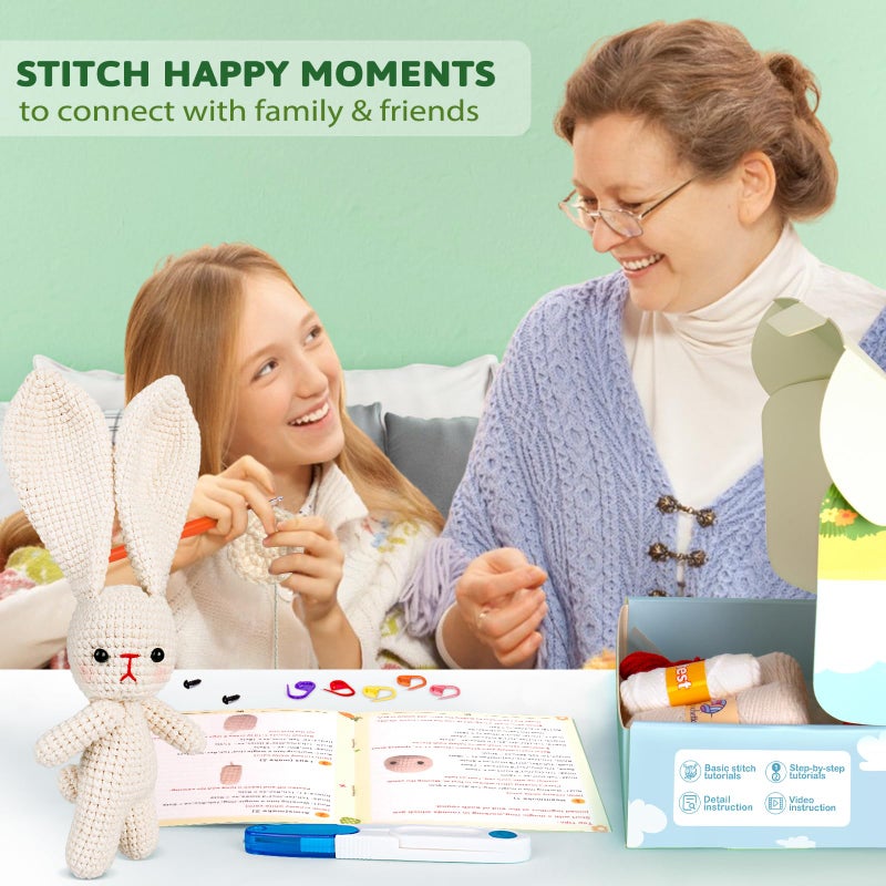 Crochetta Crochet Kit for Beginners, Crochet Starter Kit w Step-by-Step Video Tutorials, Beginner Crochet Kit Knitting Supplies for Adults Kids, Crochet Bunny(40%+ Yarn) - Image 4