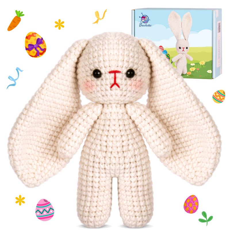 Crochetta Crochet Kit for Beginners, Crochet Starter Kit w Step-by-Step Video Tutorials, Beginner Crochet Kit Knitting Supplies for Adults Kids, Crochet Bunny(40%+ Yarn) - Image 1