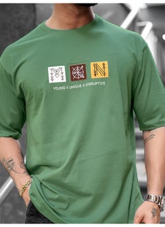 Maniac Mens Printed Round Neck 3/4th Sleeve Hunter Green Cotton T-Shirt  - Image 5