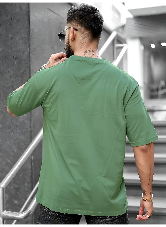 Maniac Mens Printed Round Neck 3/4th Sleeve Hunter Green Cotton T-Shirt