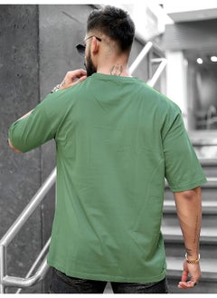 Maniac Mens Printed Round Neck 3/4th Sleeve Hunter Green Cotton T-Shirt  - Image 4