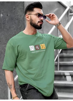 Maniac Mens Printed Round Neck 3/4th Sleeve Hunter Green Cotton T-Shirt  - Image 2