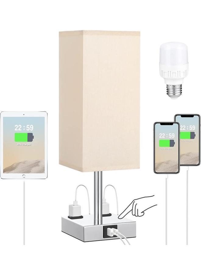 Exclusive Fabric Table Lamp Touch Dimming Ac Usb 2-hole Ac Socket Bedroom Bedside Cabinet Lamp-Light Source Power:US Gauge + Special Bulb-Light Color:Fine Ephedra - Image 2