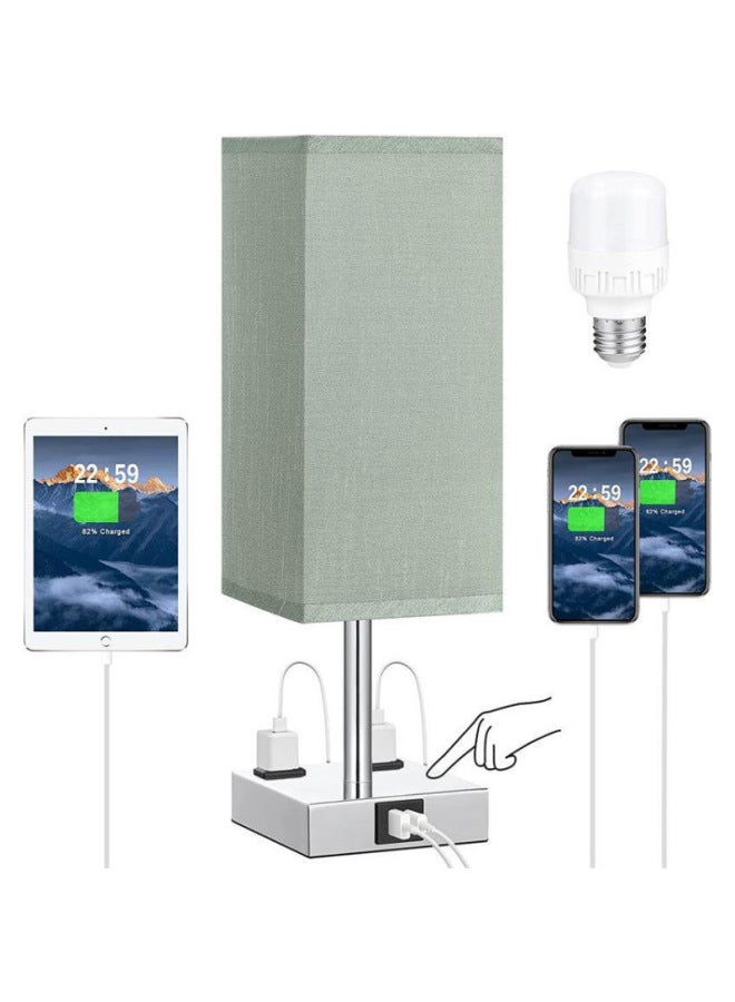 Exclusive Fabric Table Lamp Touch Dimming Ac Usb 2-hole Ac Socket Bedroom Bedside Cabinet Lamp-Light Source Power:US Gauge + Special Bulb-Light Color:Fine Ephedra - Image 3