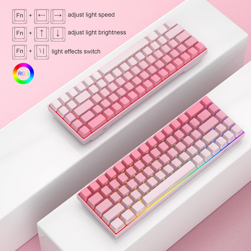 مايجغي لوحة مفاتيح ميكانيكية للألعاب محمولة من بنسبة 60%، MK-Box بإضاءة خلفية RGB، مدمجة 68 مفتاحًا، لوحة مفاتيح سلكية صغيرة للمكتب مع مفتاح أحمر لأجهزة Windows Laptop PC Mac - وردي - Image 3