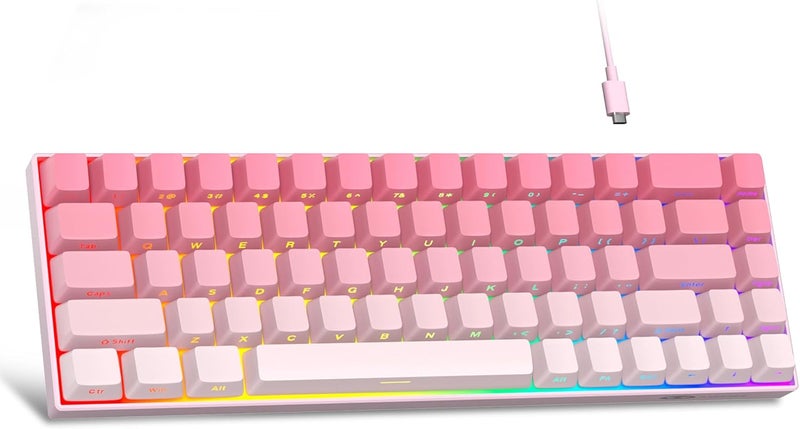 مايجغي لوحة مفاتيح ميكانيكية للألعاب محمولة من بنسبة 60%، MK-Box بإضاءة خلفية RGB، مدمجة 68 مفتاحًا، لوحة مفاتيح سلكية صغيرة للمكتب مع مفتاح أحمر لأجهزة Windows Laptop PC Mac - وردي - Image 1