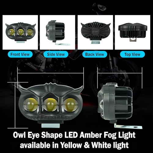 Pivalo HJG 30W 3 Lens Metal Body Fog Light Owl Shape 80V DC Input Power Waterproof Mini Driving Lamp with Handlebar Switch Universal for All Motorcycles Bikes and Cars (Pack of 2, White) - Image 3
