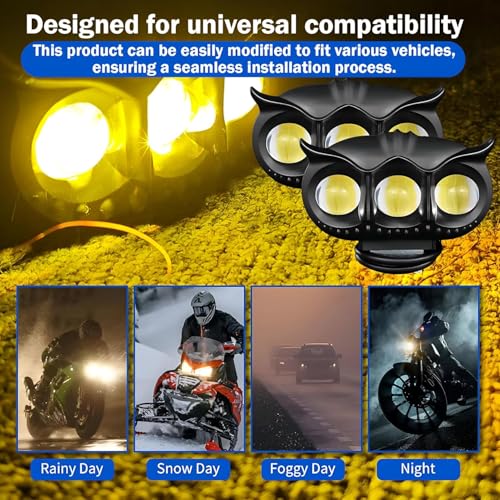 Pivalo HJG 30W 3 Lens Metal Body Fog Light Owl Shape 80V DC Input Power Waterproof Mini Driving Lamp with Handlebar Switch Universal for All Motorcycles Bikes and Cars (Pack of 2, White) - Image 4
