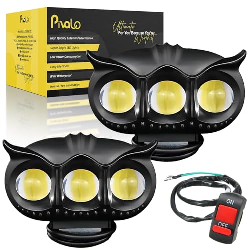 Pivalo HJG 30W 3 Lens Metal Body Fog Light Owl Shape 80V DC Input Power Waterproof Mini Driving Lamp with Handlebar Switch Universal for All Motorcycles Bikes and Cars (Pack of 2, White) - Image 1